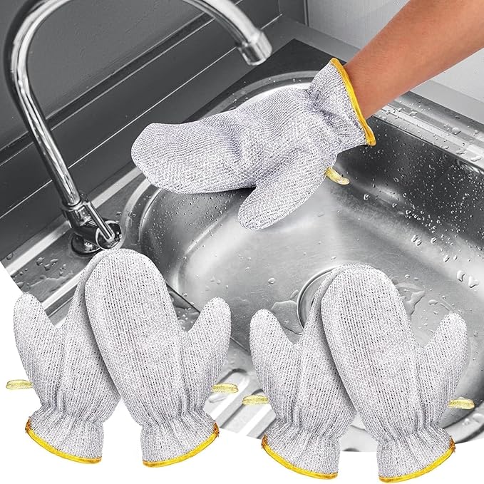 Multipurpose Silicone Dishwashing & Cleaning Gloves (Premium Step-Back Bristles)