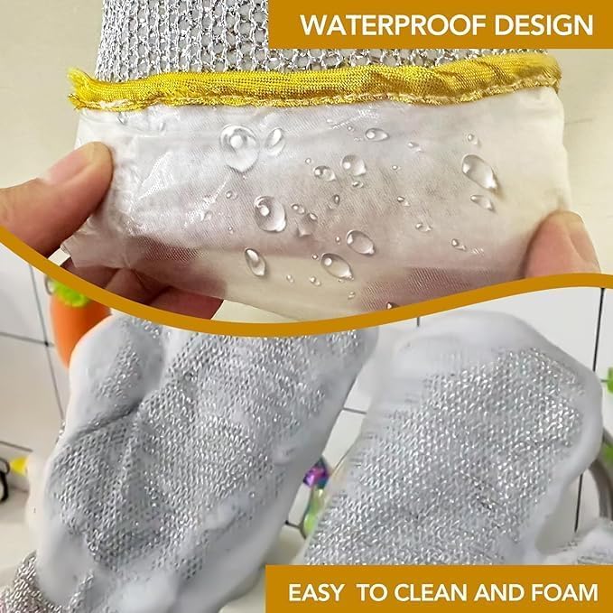 Multipurpose Silicone Dishwashing & Cleaning Gloves (Premium Step-Back Bristles)